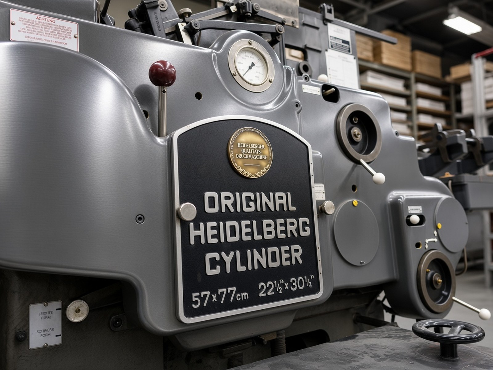 Broudy's original Heidelberg Cylinder press nameplate