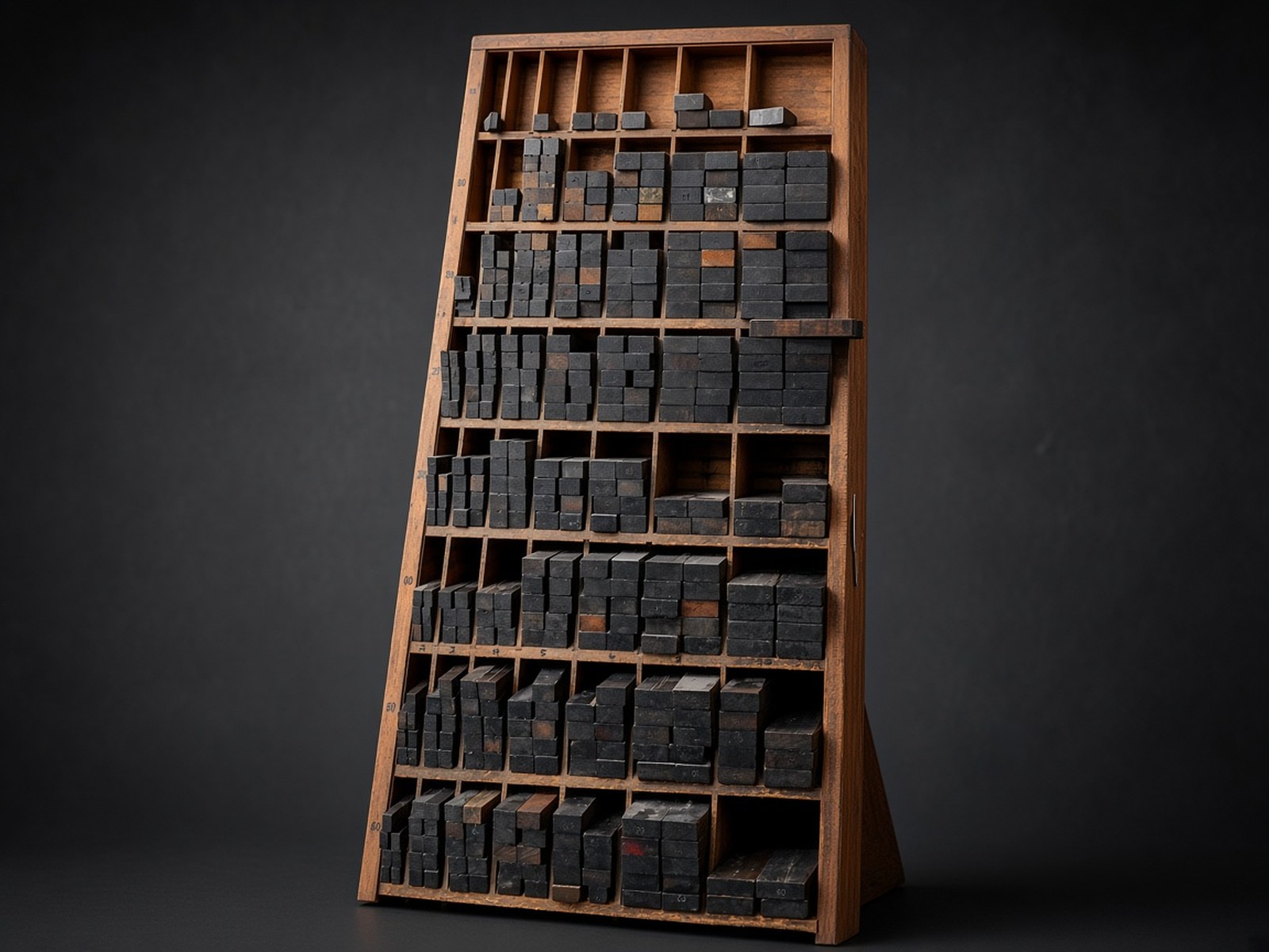 Cases of hand-set letterpress type at Broudy Printing